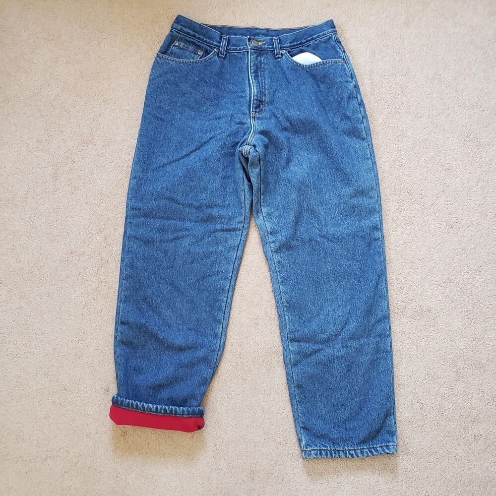 Vintage L.L.Bean Double L Relaxed Fit Blue Jeans  Fleece Lined Red Sz 12 Petite